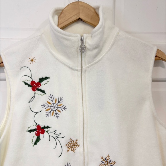 NWT Vintage Hastings & Smith Fleece Vest Ivory Full Zip Holly Snowflake Soft PXL - Picture 2 of 13